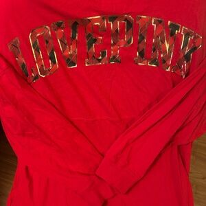 PINK Victoria's Secret Bold Red spirit jersey type long sleeve Top size large